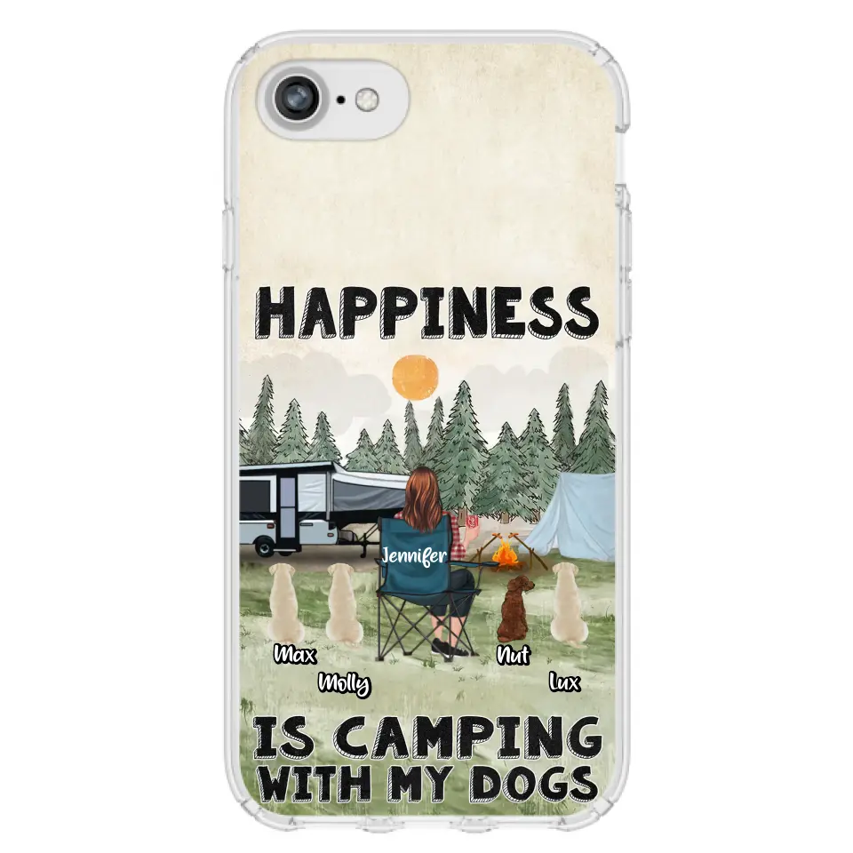 Personalized Camping Phone Case - Gift Idea For Girl & Dogs - Up to 4 Dogs - Happiness Is Camping With My Dogs - Case For iPhone/Samsung