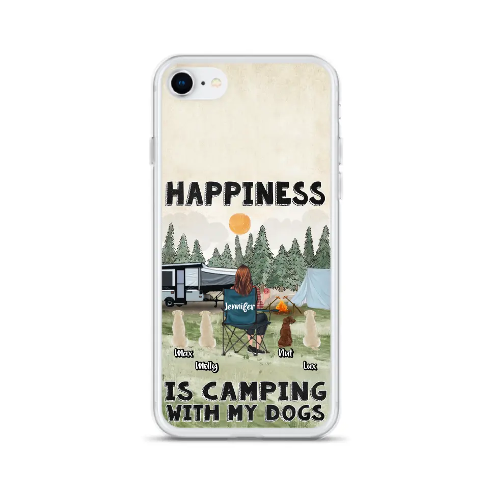 Personalized Camping Phone Case - Gift Idea For Girl & Dogs - Up to 4 Dogs - Happiness Is Camping With My Dogs - Case For iPhone/Samsung