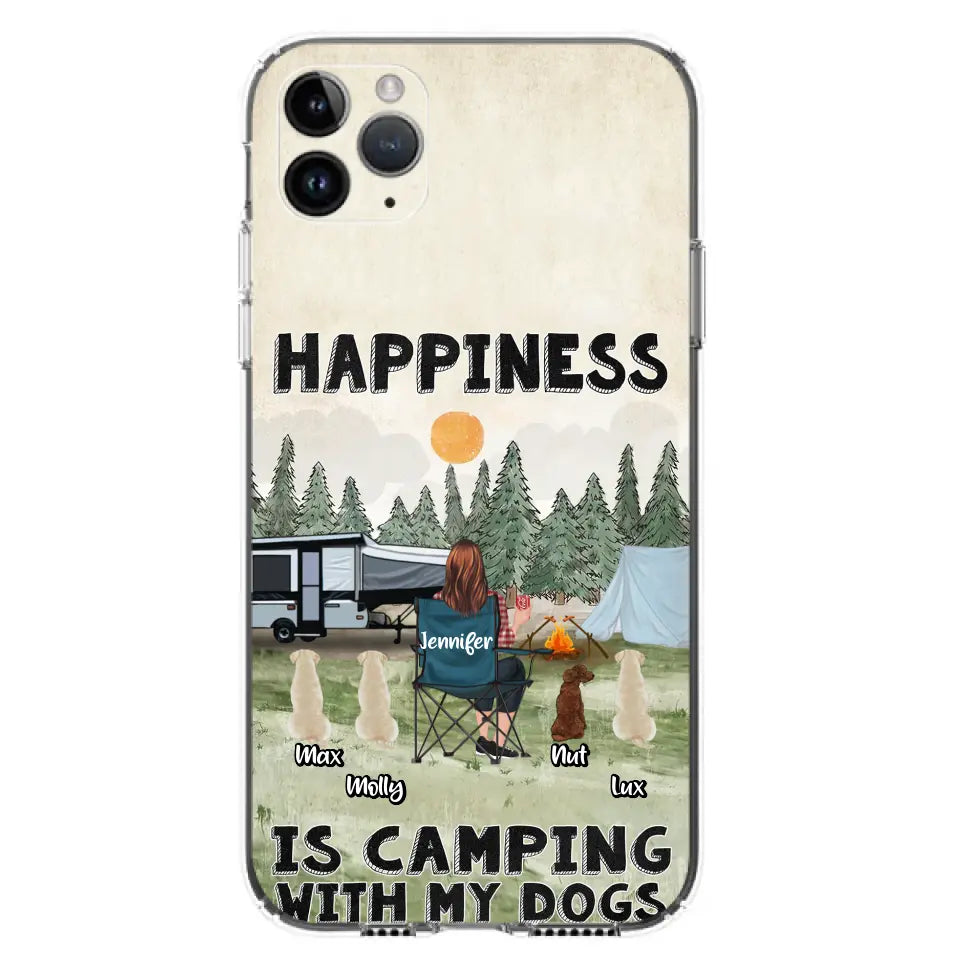 Personalized Camping Phone Case - Gift Idea For Girl & Dogs - Up to 4 Dogs - Happiness Is Camping With My Dogs - Case For iPhone/Samsung