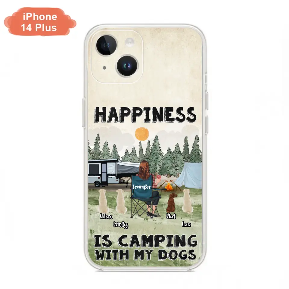 Personalized Camping Phone Case - Gift Idea For Girl & Dogs - Up to 4 Dogs - Happiness Is Camping With My Dogs - Case For iPhone/Samsung