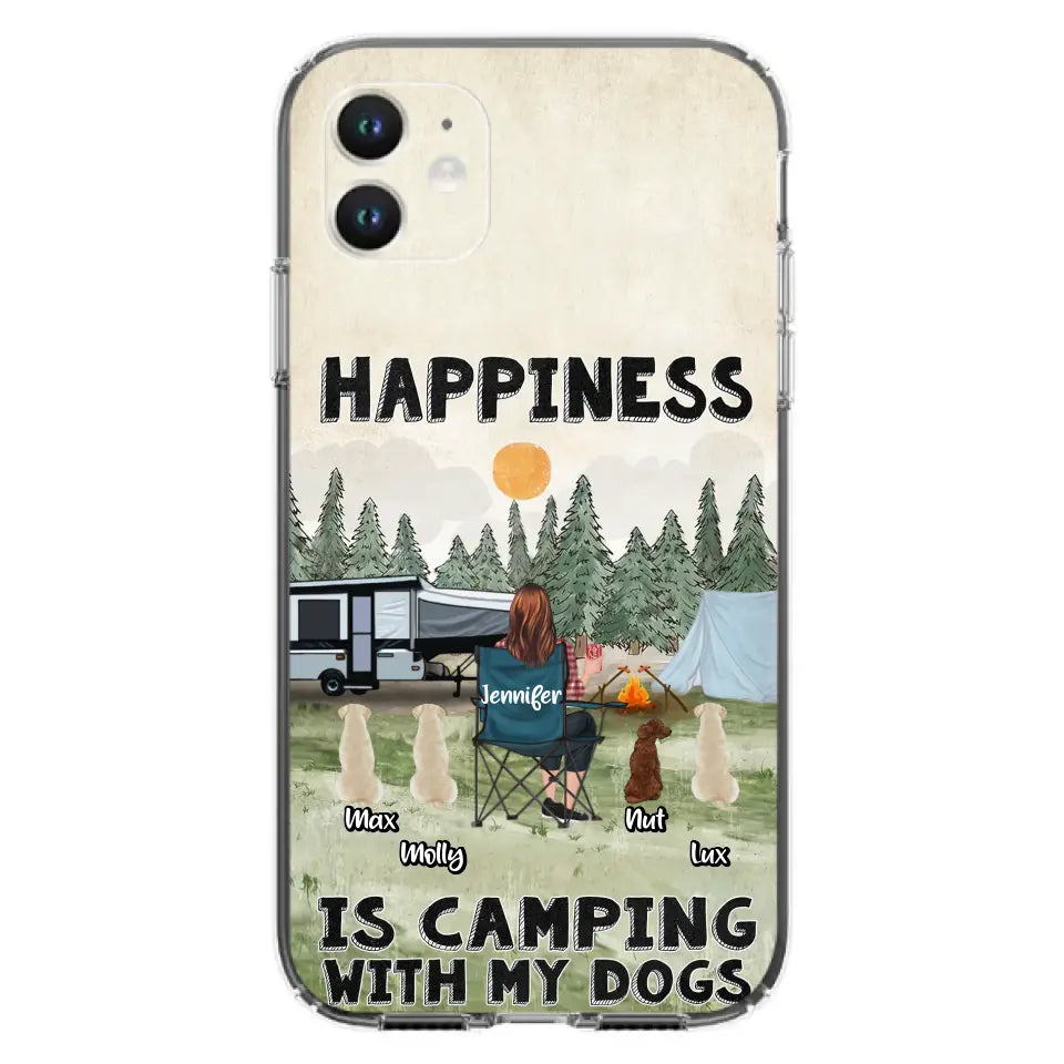 Personalized Camping Phone Case - Gift Idea For Girl & Dogs - Up to 4 Dogs - Happiness Is Camping With My Dogs - Case For iPhone/Samsung