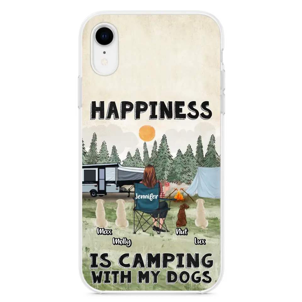 Personalized Camping Phone Case - Gift Idea For Girl & Dogs - Up to 4 Dogs - Happiness Is Camping With My Dogs - Case For iPhone/Samsung