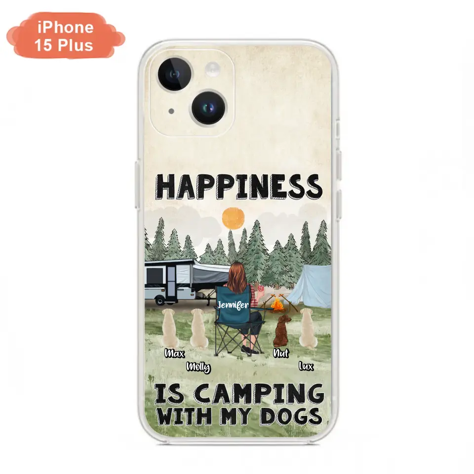 Personalized Camping Phone Case - Gift Idea For Girl & Dogs - Up to 4 Dogs - Happiness Is Camping With My Dogs - Case For iPhone/Samsung