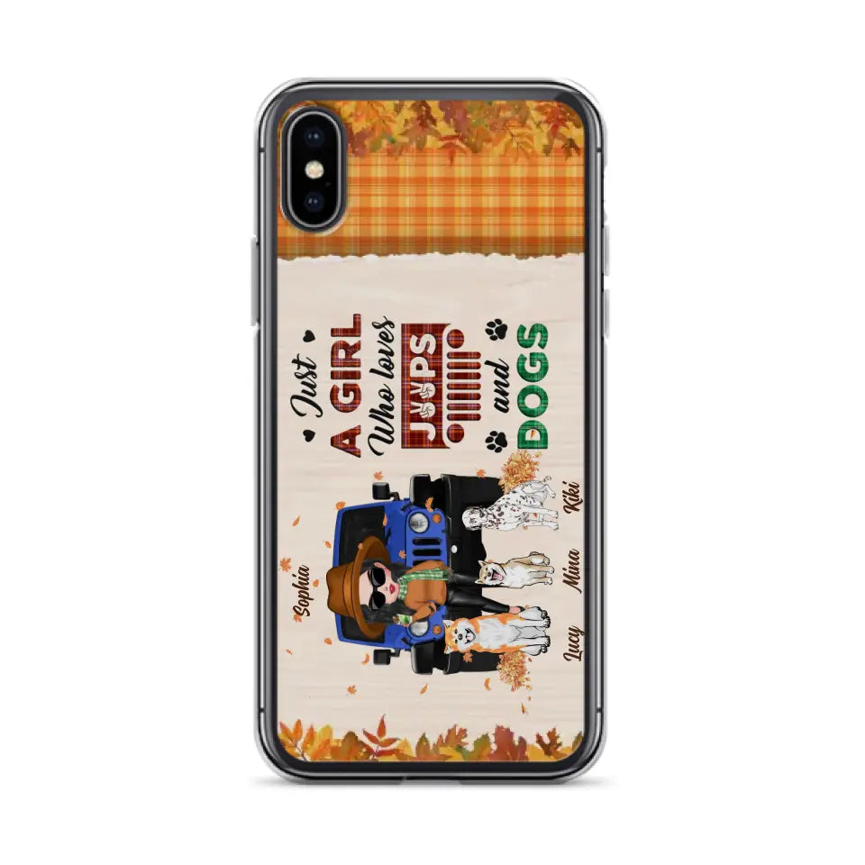 Personalized Off-road Autumn Girl Phone Case - Gift Idea For Girl/Dog Lovers - Up to 3 Dogs - Case For iPhone/Samsung