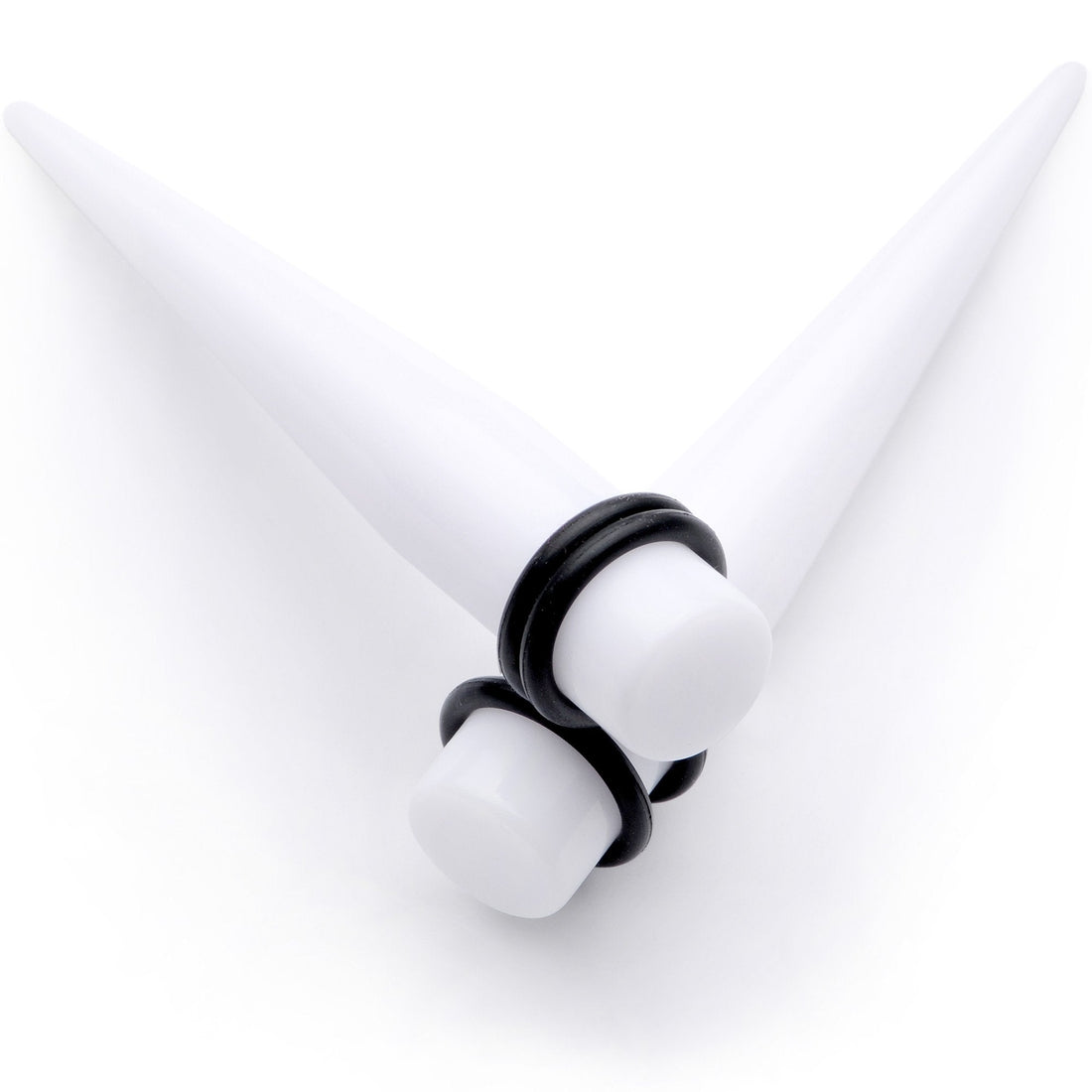 White Acrylic Straight Taper Set Available in Sizes  14G to 00G
