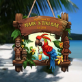 Personalized Tiki Bar Custom Shaped Wooden Sign - Gift Idea for Family - Tropical Summer Vibe Gift