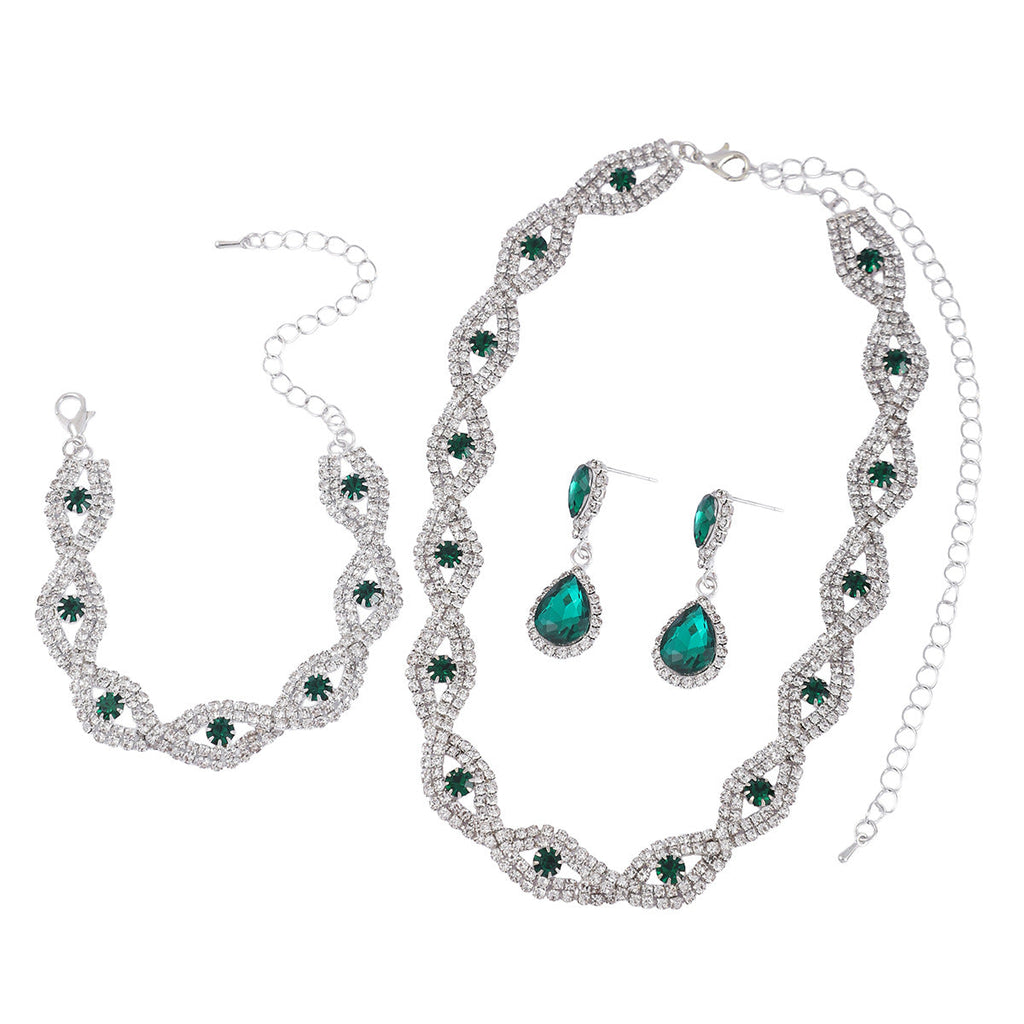 Cross-Border European And American Bridal Jewelry Necklace Bracelet Earrings Set Three-Piece New Year's Eve Dinner Dress Versatile Jewelry