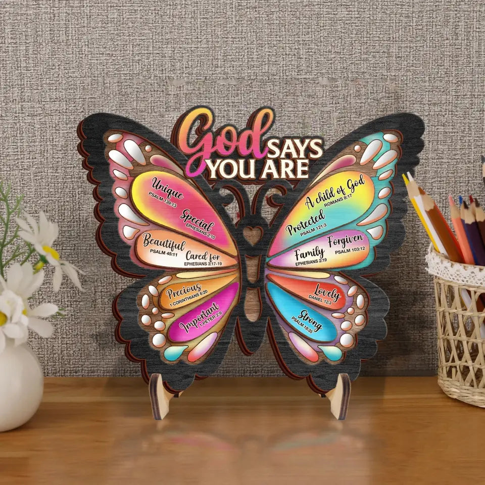 Personalized Butterflty Wooden Art - Christian Gifts For Women - Faith Inspirational Gifts For Mom/Daughter/Sister/Friend - God Says You Are