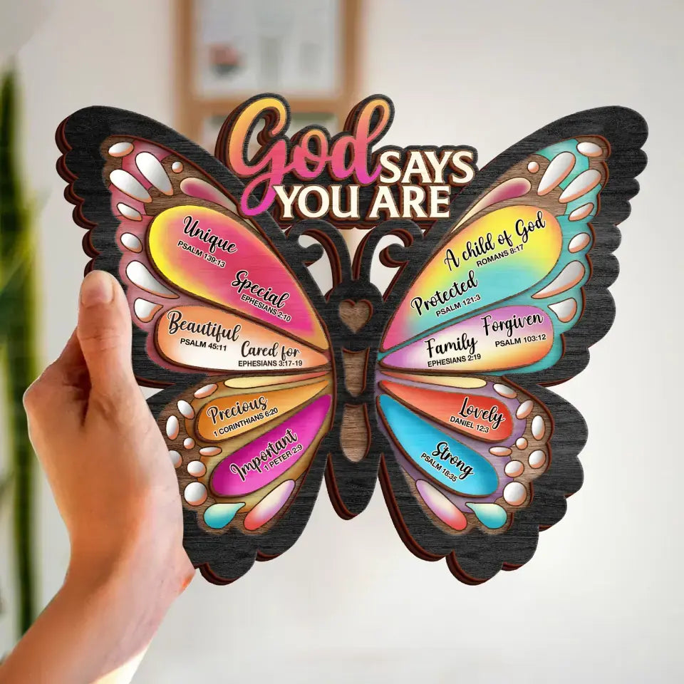 Personalized Butterflty Wooden Art - Christian Gifts For Women - Faith Inspirational Gifts For Mom/Daughter/Sister/Friend - God Says You Are