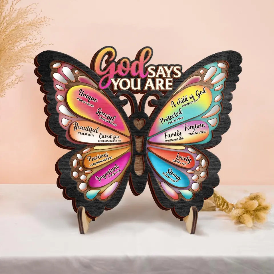 Personalized Butterflty Wooden Art - Christian Gifts For Women - Faith Inspirational Gifts For Mom/Daughter/Sister/Friend - God Says You Are
