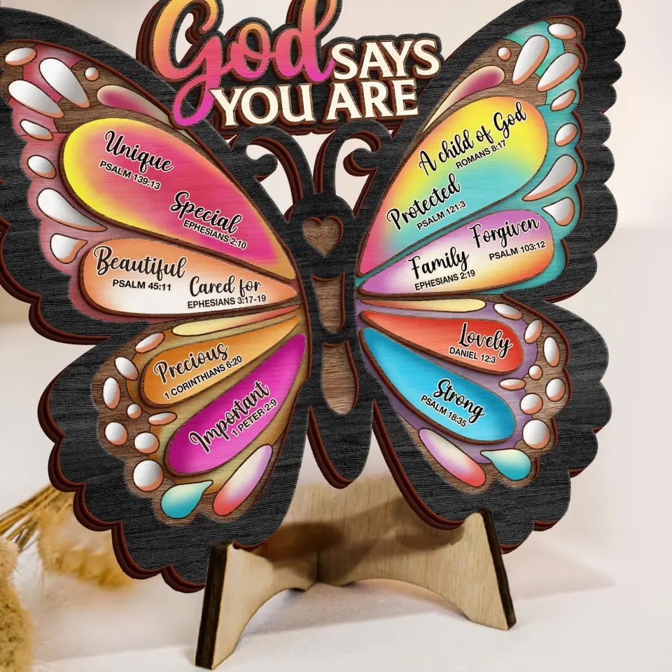 Personalized Butterflty Wooden Art - Christian Gifts For Women - Faith Inspirational Gifts For Mom/Daughter/Sister/Friend - God Says You Are