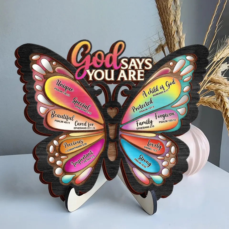 Personalized Butterflty Wooden Art - Christian Gifts For Women - Faith Inspirational Gifts For Mom/Daughter/Sister/Friend - God Says You Are