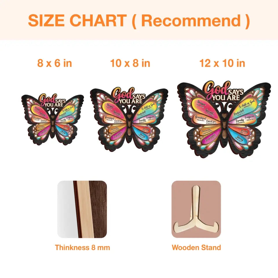 Personalized Butterflty Wooden Art - Christian Gifts For Women - Faith Inspirational Gifts For Mom/Daughter/Sister/Friend - God Says You Are