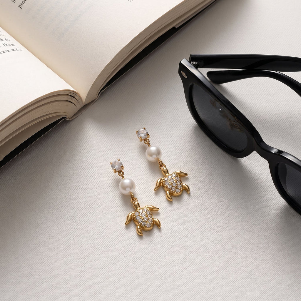 Bohemian High-quality Stainless Steel Turtle-shaped Pearl Earrings