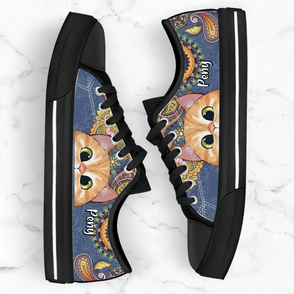 Personalized Mandala Cat Low Top Sneakers - Gift For Cat Lovers