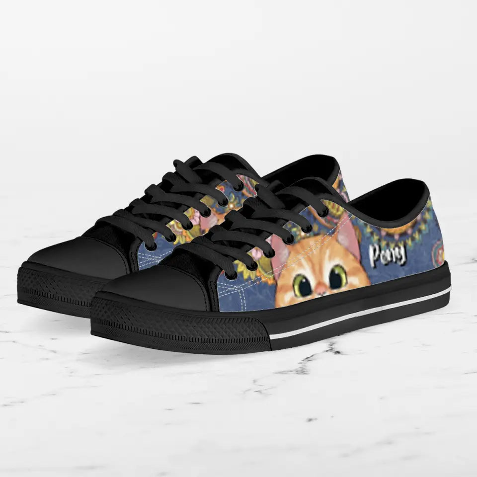 Personalized Mandala Cat Low Top Sneakers - Gift For Cat Lovers