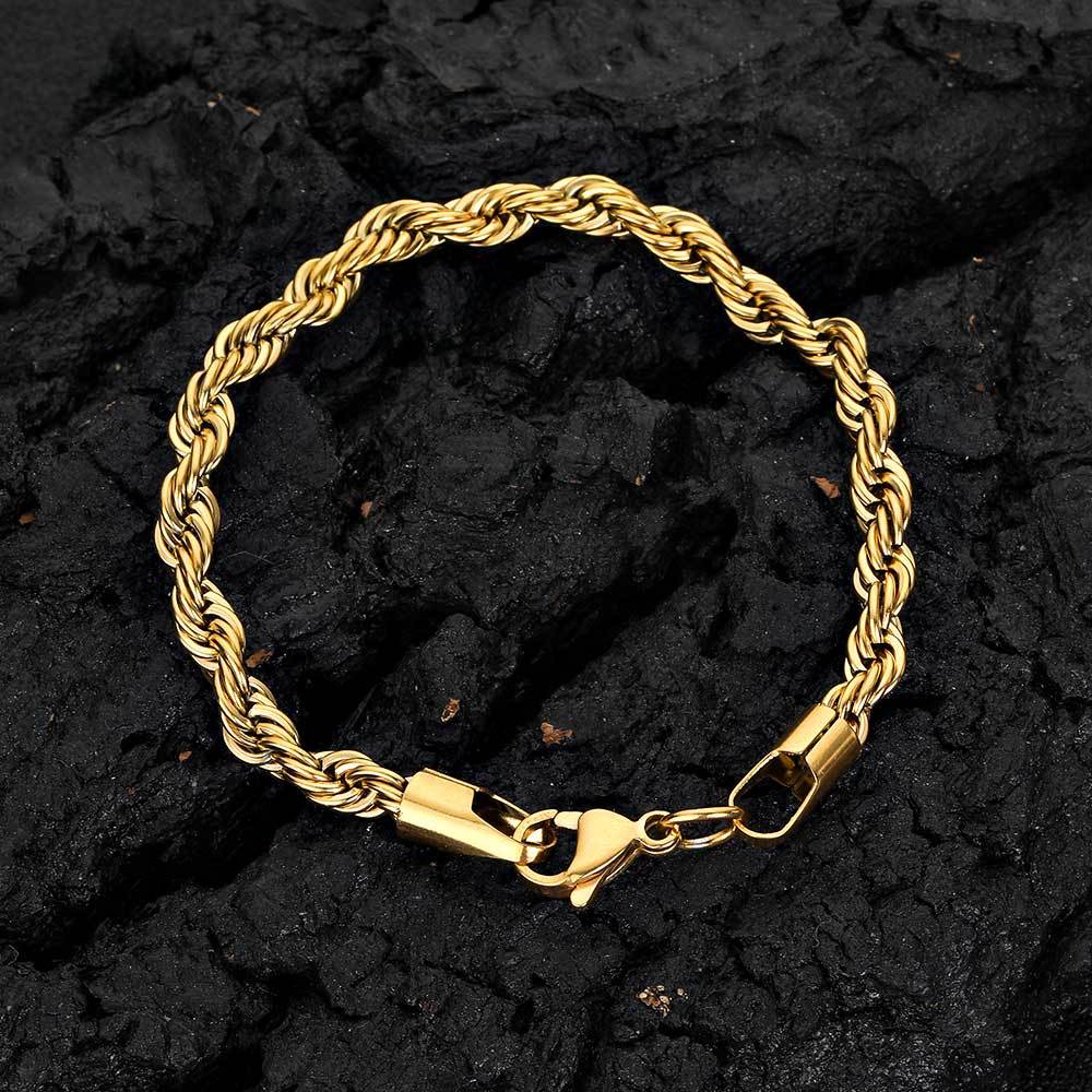 Unisex Gold Stainless Steel Rope Chain Necklace and Bracelet Set