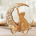 Personalized Cat Moon 2 Layered Wooden Art - Memorial Gift Idea for Cat Lover - I Love You To The Moon And Back