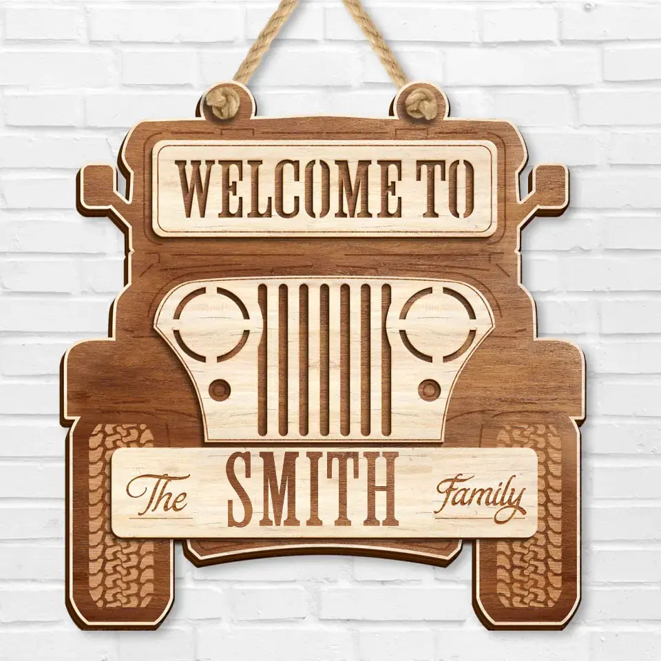 Personalized Off-road Car 2 Layered Wooden Art - Door Sign Gift Idea For Family - Welcome To The Smith Family