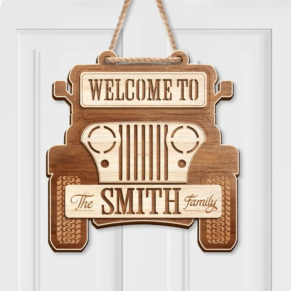 Personalized Off-road Car 2 Layered Wooden Art - Door Sign Gift Idea For Family - Welcome To The Smith Family