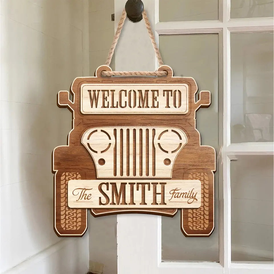 Personalized Off-road Car 2 Layered Wooden Art - Door Sign Gift Idea For Family - Welcome To The Smith Family