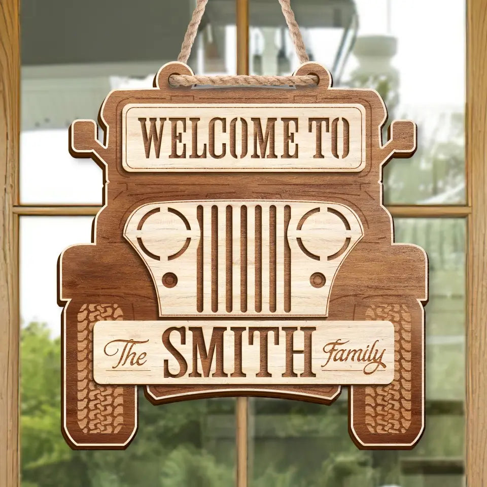 Personalized Off-road Car 2 Layered Wooden Art - Door Sign Gift Idea For Family - Welcome To The Smith Family