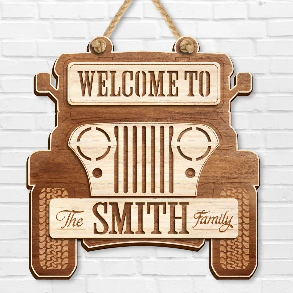 Personalized Off-road Car 2 Layered Wooden Art - Door Sign Gift Idea For Family - Welcome To The Smith Family