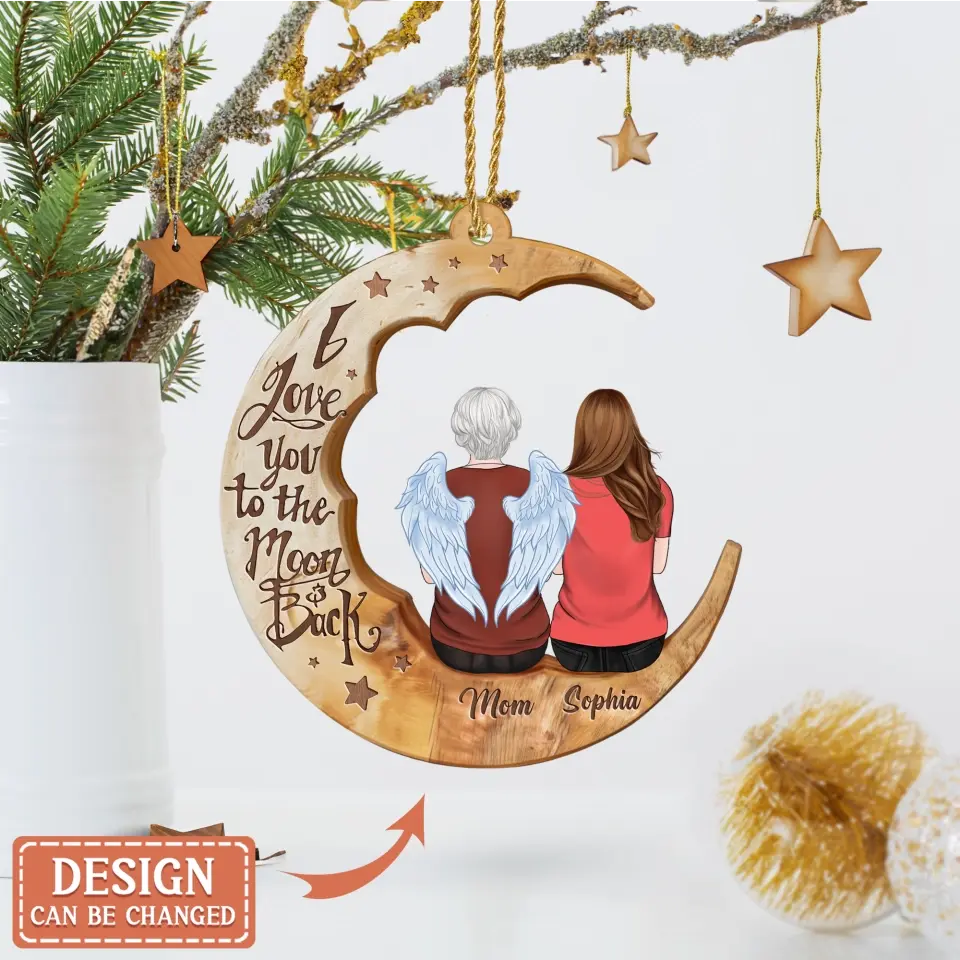 Personalized Memorial Moon Wooden Car Ornament - Memorial Mom/Dad Gift Idea - I Love You To The Moon And Back