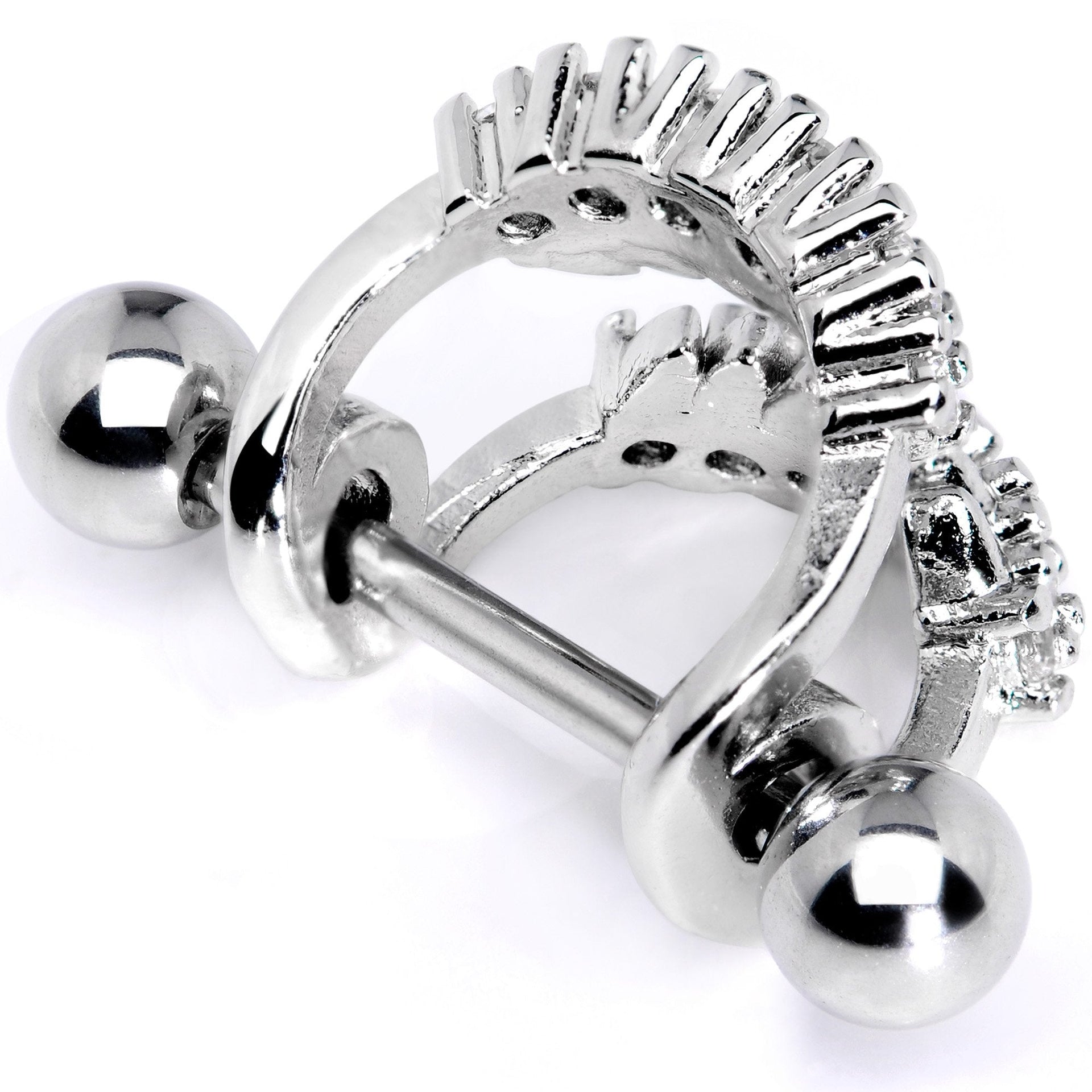 16G 1/2 Clear CZ Gem Scary Monster Fangs Cartilage Cuff