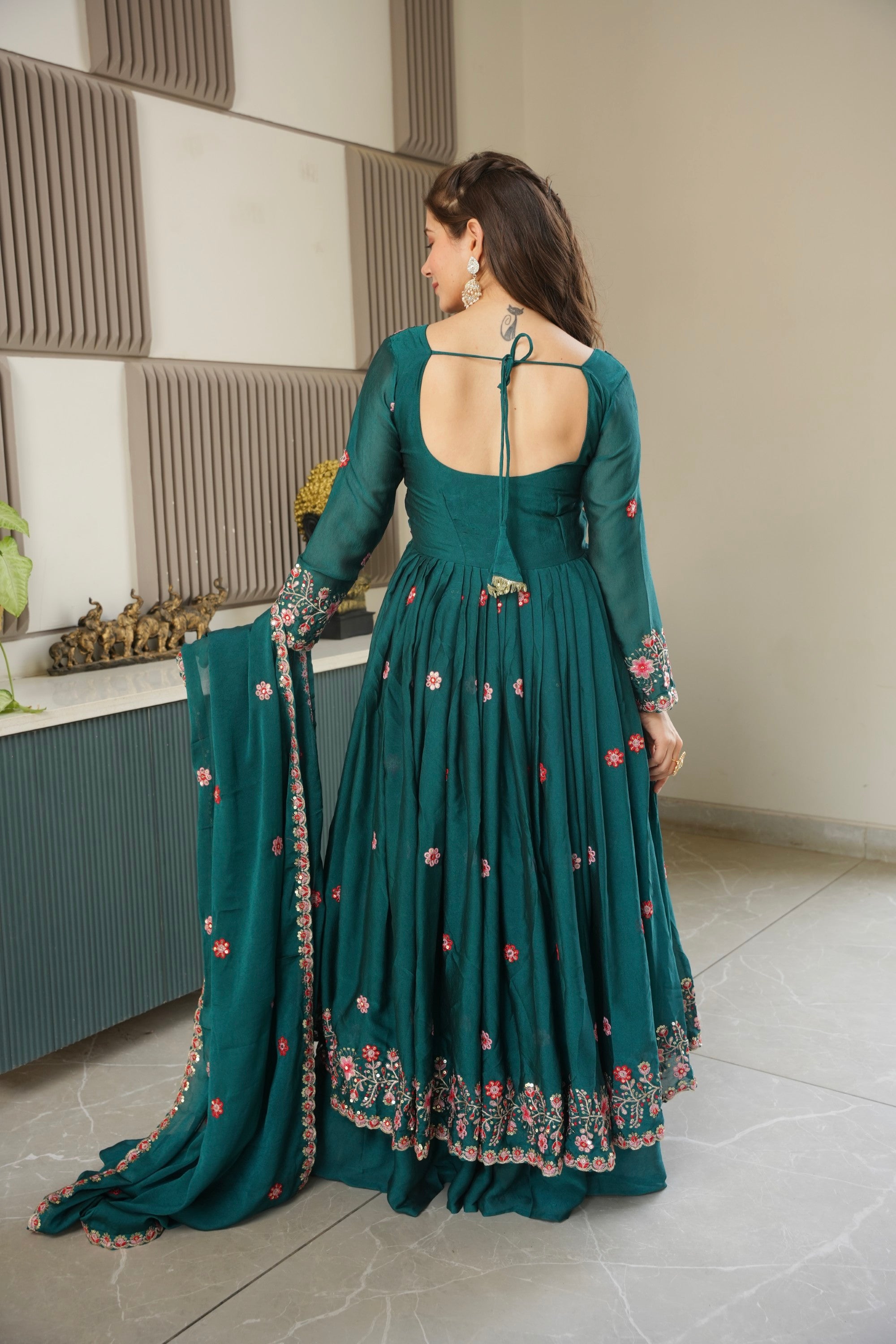 Rama Noha Crush Silk Anarkali Sharara Set with Sequin Embroidery