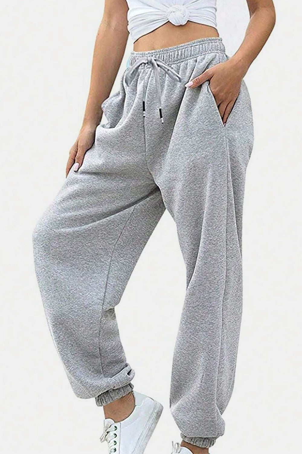 Women's Black Elastic Waist Jogger Pants with Side Pockets - Image 5