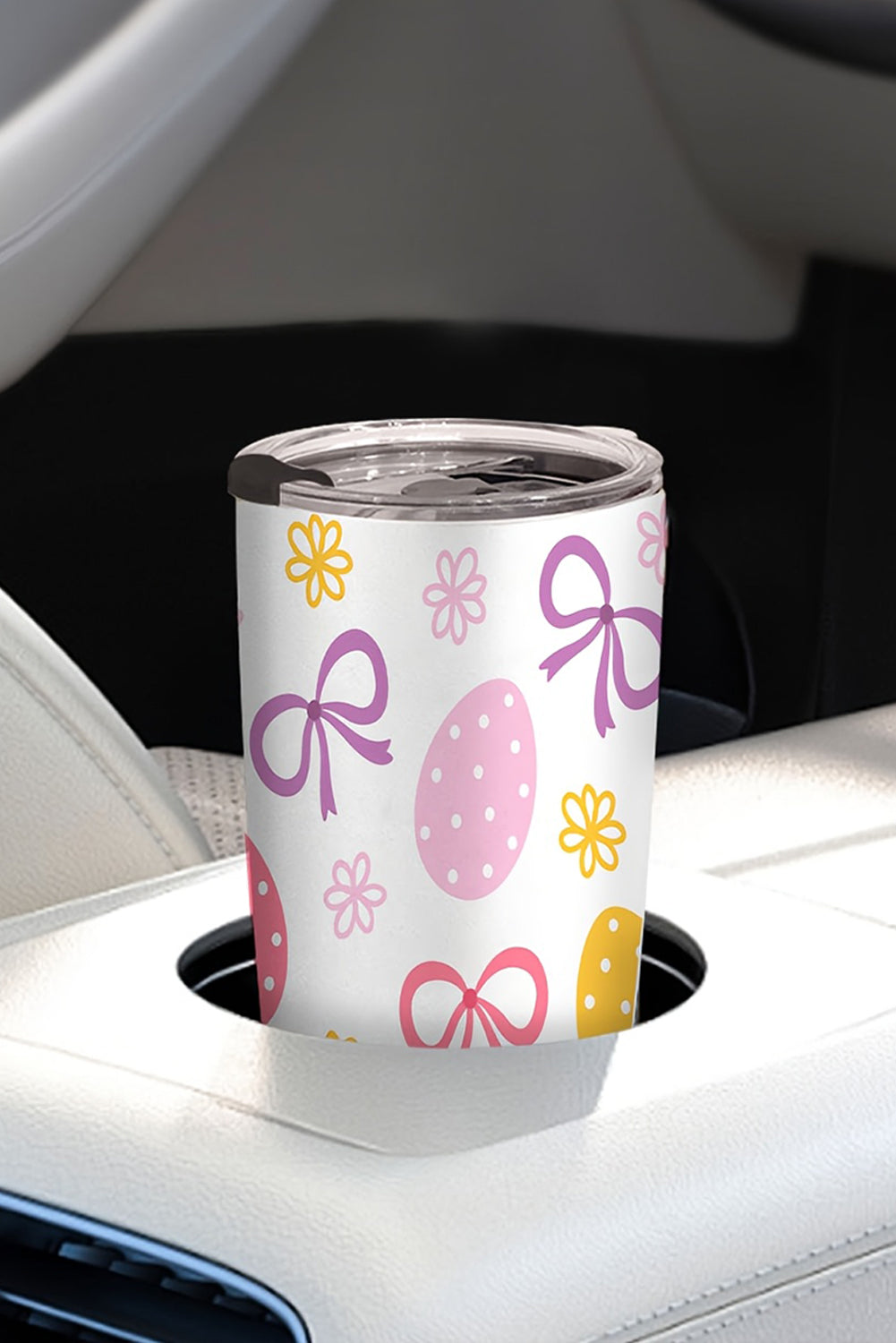 White Easter Egg Bow Flower Printed Insulated Stainless Steel Thermal Cup