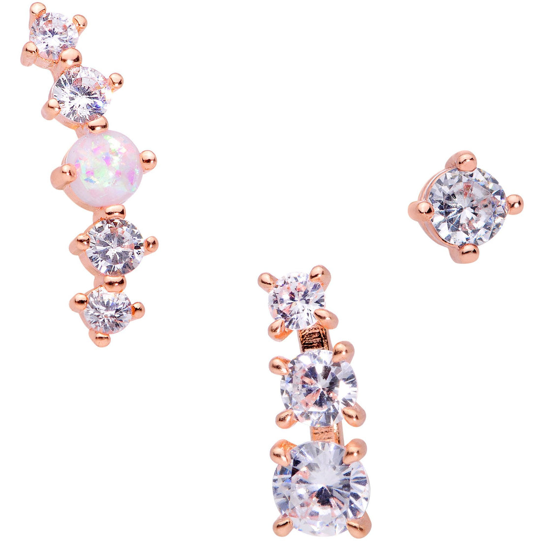 16G 1/4 Clear CZ Rose Gold PVD Internally Threaded Tragus Set