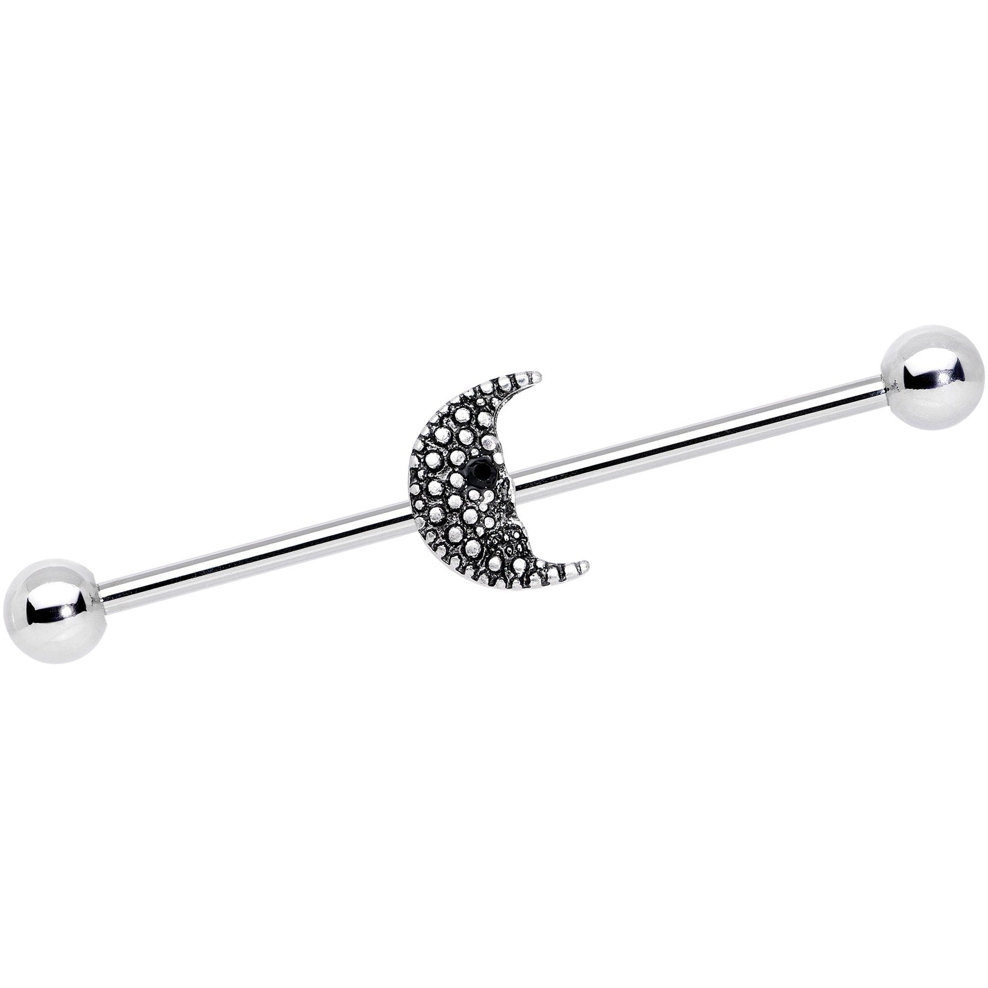 14G Black Gem Night Skull Crescent Moon Industrial Barbell 38mm