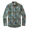 Men's long-sleeve shirt with emerald green tropical leaf print
