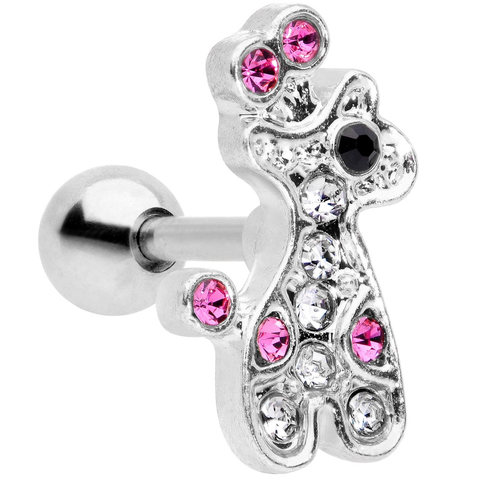 16G 1/4 Clear Pink Gem Giraffe Cartilage Tragus