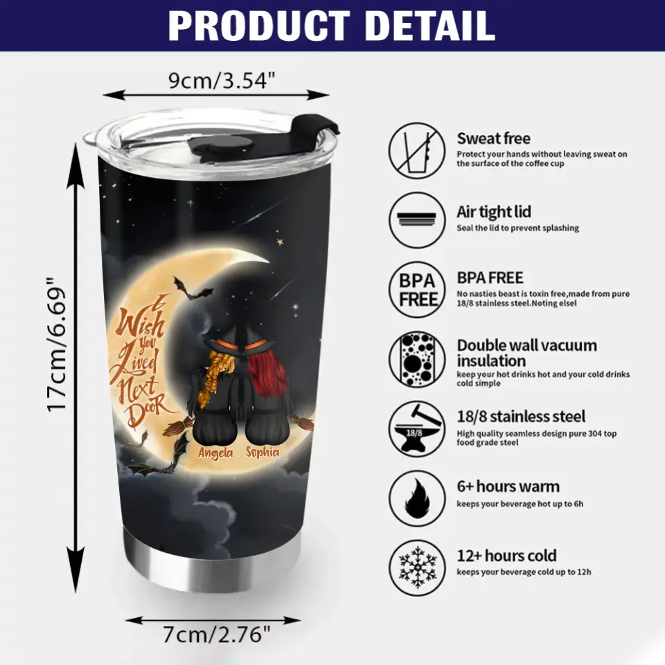 Personalized Witches Besties Tumbler - Gift Idea For Friends/Sisters/Besties - I Wish You Lived Next Door