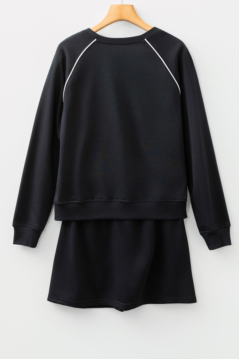 Patchwork Contrast Piping Pullover and Mini Skirt Set