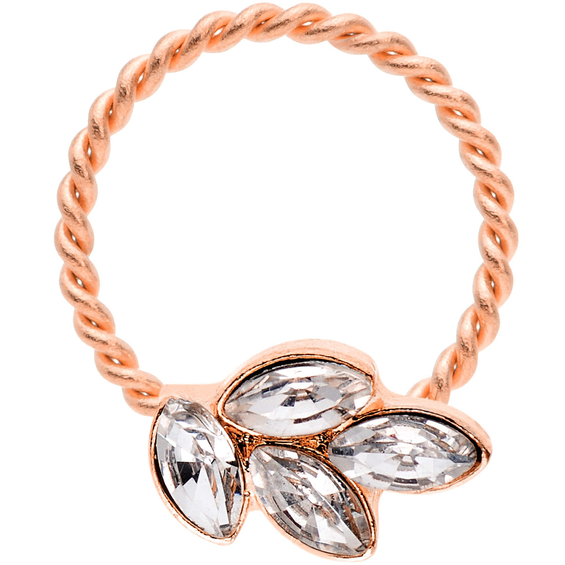 16G 3/8 Clear Gem Rose Gold Tone Leaves Twisted BCR Captive Ring