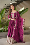 Purple Noha Crush Silk Anarkali Gown with detailed embroidery and sequins and a matching dupatta