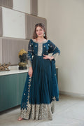 Rama Noha Crush Silk Anarkali Gown with Sequins Embroidery