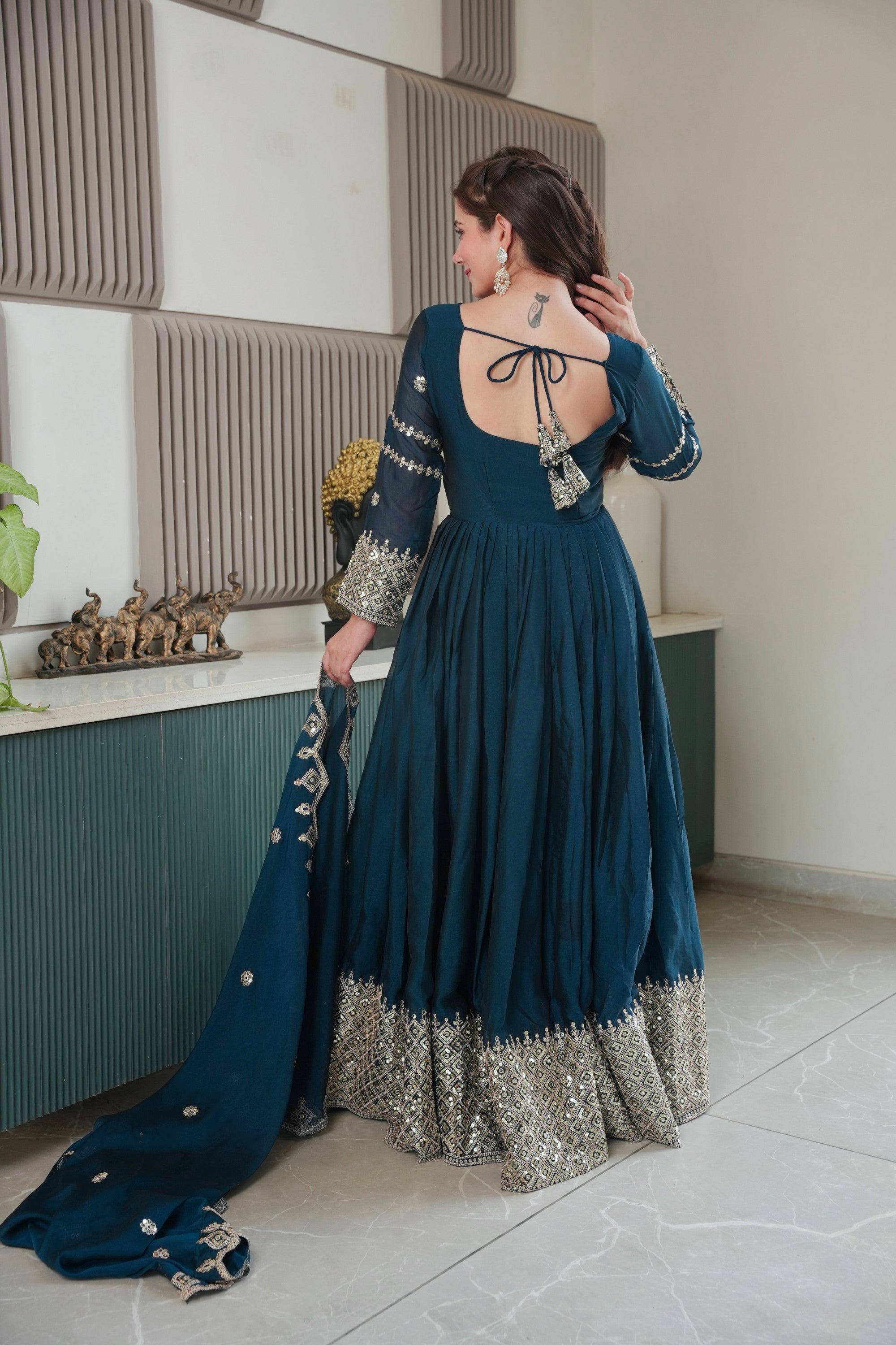Rama Noha Crush Silk Anarkali Gown with Sequins Embroidery