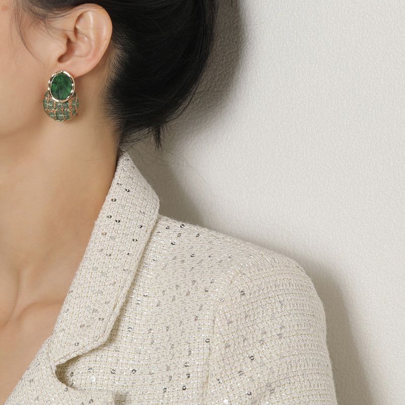 Green Woven Stud Earrings – Minimalist Korean Style Chic Jewelry