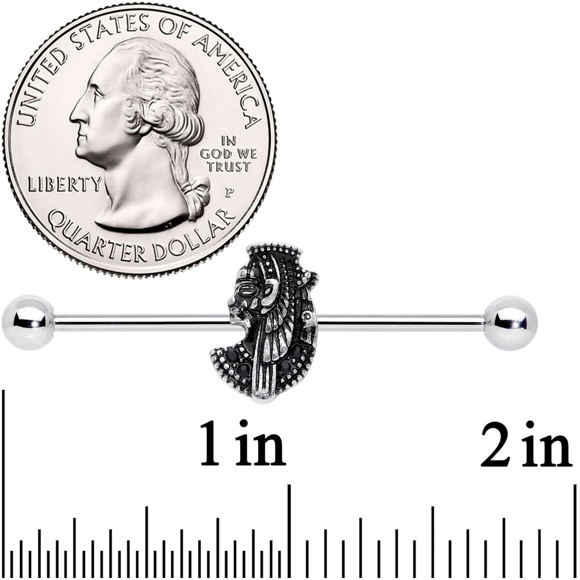 14G Black Gem Cleopatra Anubis Industrial Barbell 38mm