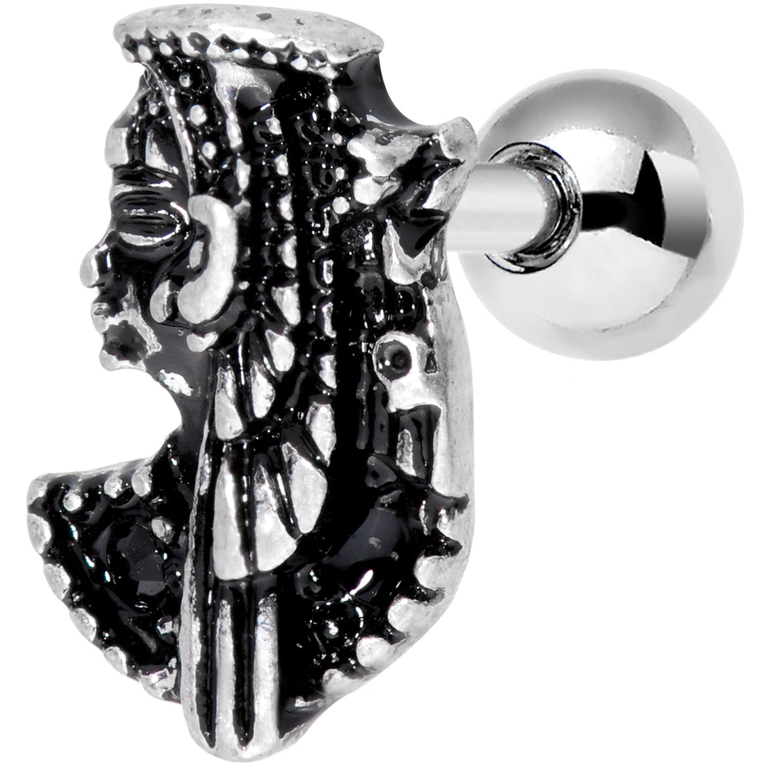 16G 1/4 Black Gem Egypt Cleopatra Anubis Cartilage Tragus Earring