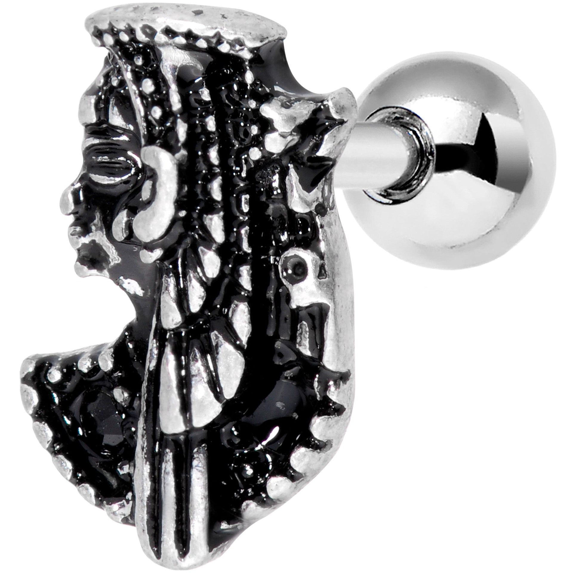 16G 1/4 Black Gem Egypt Cleopatra Anubis Cartilage Tragus Earring