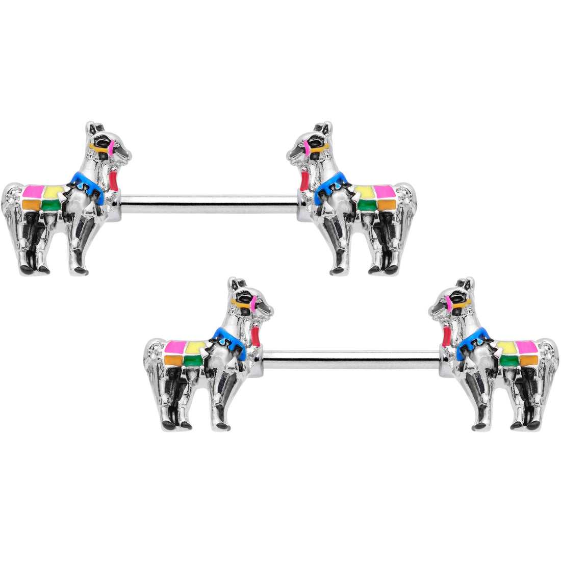 14G 9/16 Colorful Drama Llama Barbell Nipple Ring Set