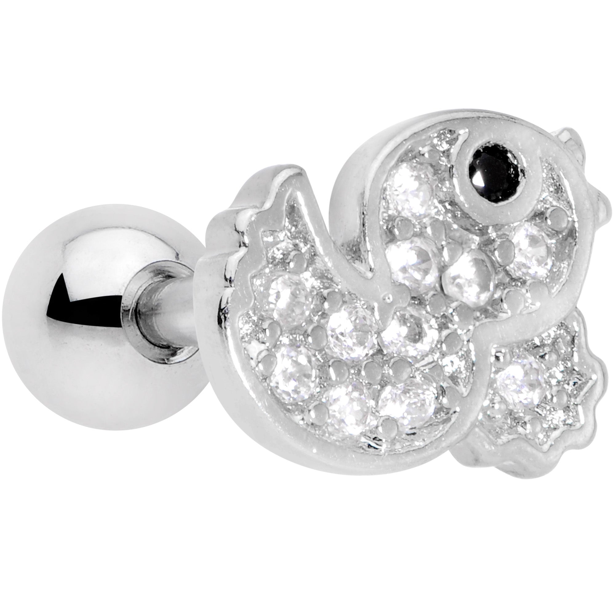 16G 1/4 Clear Black CZ Gem Ducky Cartilage Tragus Earring