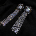 Women Heavy Craft Rhinestone Flower Tassel Dangle Stud Earrings,Luxury Statement Earrings For Banquet Party Occasion,Unique Trendy Light Luxury Fashion Jewelry