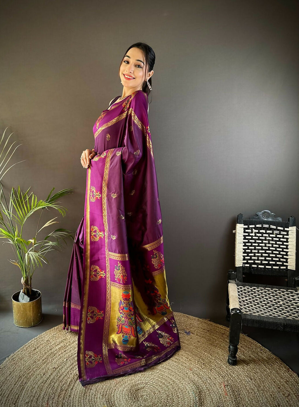 Purple Soft Silk Paithani Saree with Meenakari Weaving Work